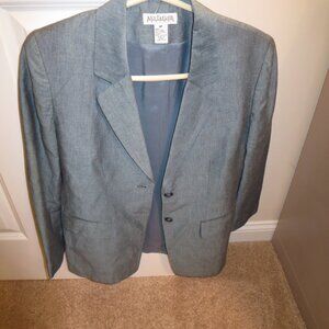 Ann Taylor 2 Piece Linen+Cotton Blue-Green Skirt Suit Size 8P